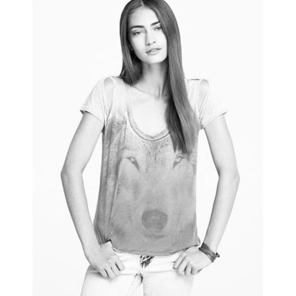 Chaser Wolf Eyes Tee Cut-Outs Cutouts Ombre Dip-Dye Scoop Neck Burnout Edgy Top - Picture 2 of 10